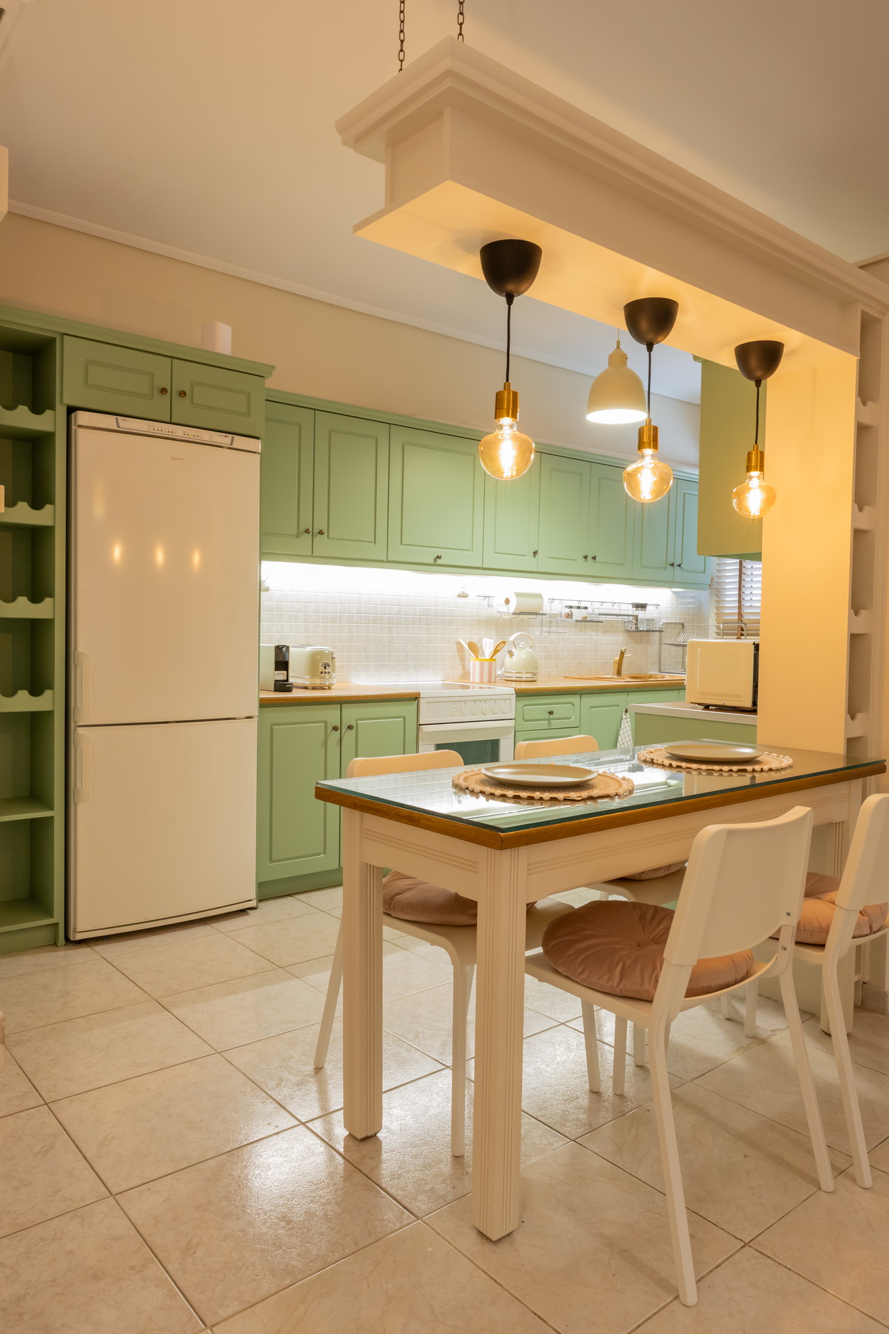 Dining table set for four in the kitchen
